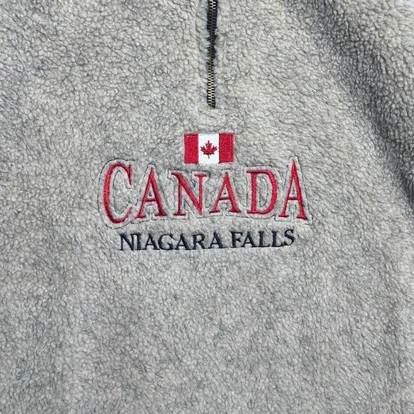 Vintage 90s Canada Niagara Falls Fleece Quarter Zip Sweatshirt Mens Large Tan - Picture 3 of 4